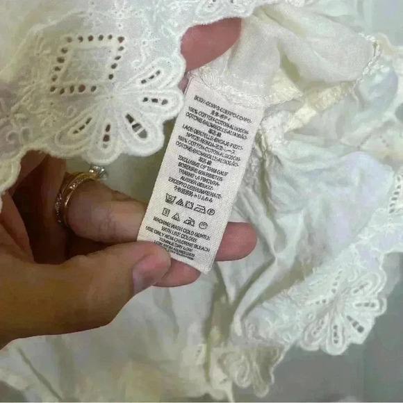 Free People Sheer Eyelet Detail White Boho Top Sz XS - Picture 7 of 10